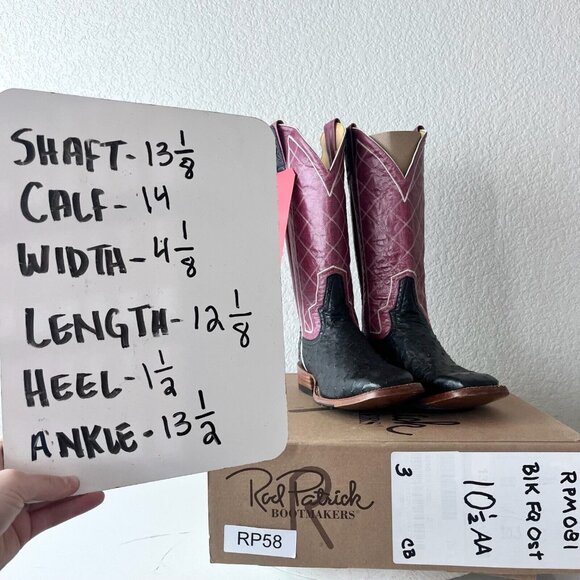 NEW Rod Patrick Mens Cowboy Boots 10.5AA Black Full Quill Ostrich Square Toe - Picture 11 of 12